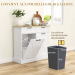 Credenza da cucina con mobiletto per pattumiera da 38L, mobile da cucina, 2 cassetti, portaspezie e piano di lavoro, bianco