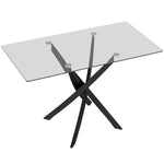 Mesa de Cocina, Tablero de Vidrio Templado, Base Cruzada de Acero, Estilo Moderno, para Comedor, Cocina, Sala de Estar