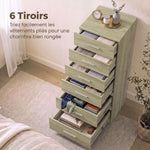 Commode 6 Tiroirs, Meuble de Rangement, Style Moderne, pour Chambre à Coucher, Entrée, Couloir, 40x40x110cm, Chêne