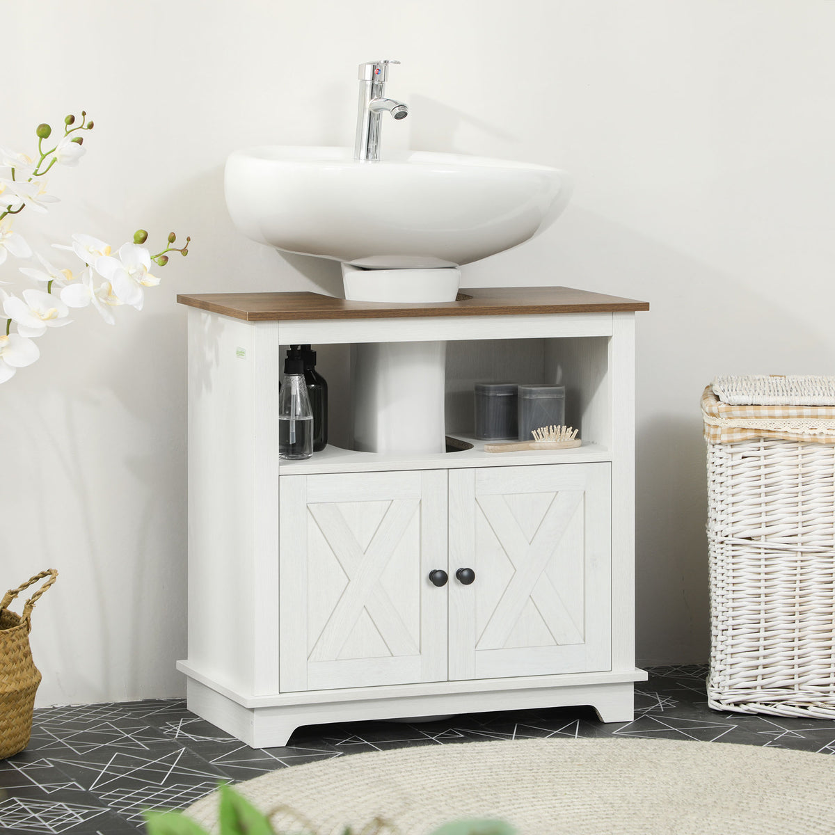Meuble sous lavabo salle de bain meuble sous vasque - niche et placard à portes doubles, 60 x 30 x 60 cm, blanc