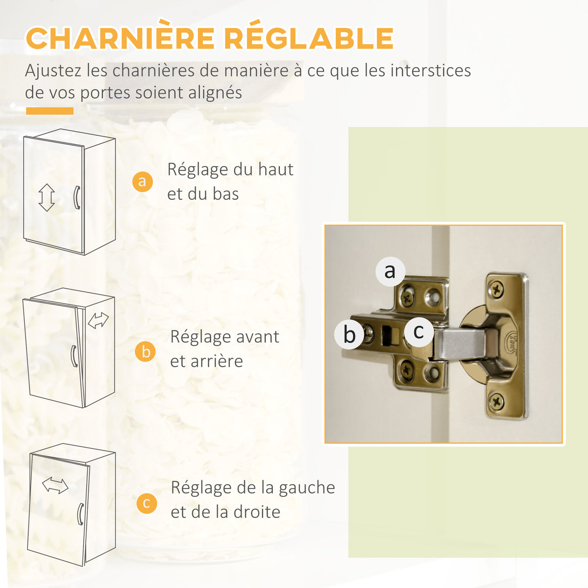 Armoire de cuisine avec 3 placards, niches, étagères réglables, portes vitrées, passe-câble, 90x40x180cm, blanc