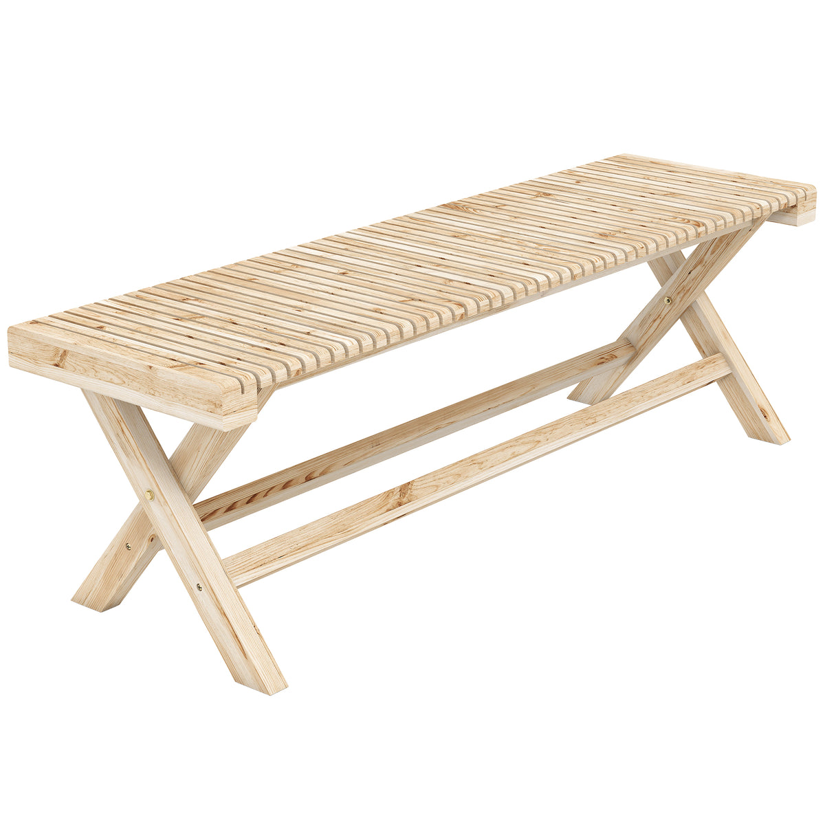 Banc de Jardin en Bois massif, Banquette de Jardin avec Assise à Lattes Effet Bois, 140 x 40 x 43 cm, Bois Naturel