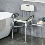 Tabouret de Douche Réglable en Hauteur à 5 Niveaux, Chaise de Douche, Accoudoirs Rembourrés et Coussin Amovible, Gris