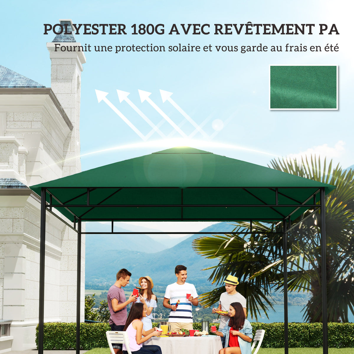 Toile de rechange pour pavillon toit de remplacement gazebo tissu polyester haute densité 180 g/m² anti-UV 3 x 3 m vert