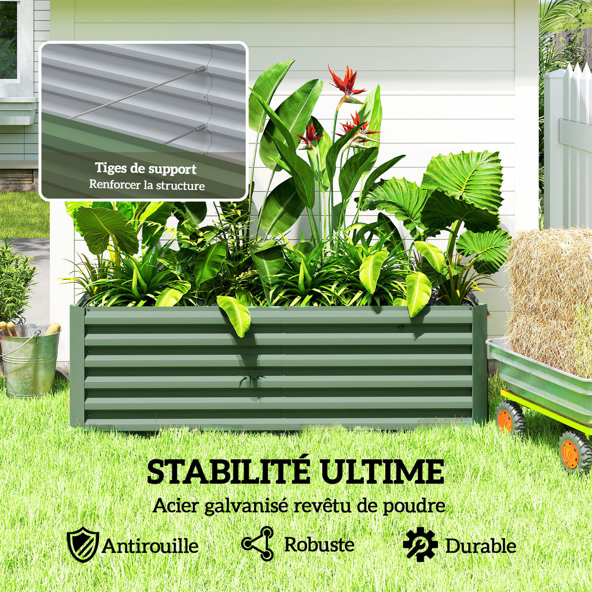 Jardinière surélevée en acier galvanisé, lit de jardin avec fond ouvert, 180 x 90 x 57,5 cm, vert clair