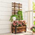 Jardinière avec treillis bac à fleurs avec film géotextile et roulettes 65 x 31 x 147 cm bois sapin pré-huilé-7