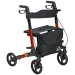Déambulateur 4 Roues Pliable en Aluminium, Hauteur Réglable 6 Positions, Freins Doubles, Rangement, 64x67x92cm, Rouge