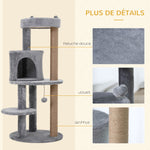 Arbre à chats multi-équipements griffoirs grattoirs plateformes niche jeu boule suspendue Ø 48 x 104H cm gris