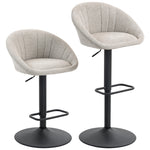 Lot de 2 tabourets de bar, chaises de bar hauteur réglable avec dossier et accoudoirs, repose-pieds, beige