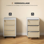 Cassettiera da ufficio con ruote a 3 cassetti e serratura, mobile contenitore da ufficio su ruote, 40 x 40 x 63,5 cm, rovere