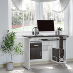 Bureau d'ordinateur, 100 x 52 x 75 cm, bureau avec tablette coulissante pour clavier, tiroirs et support d'unité centrale, table informatique pour étudier noyer foncé et blanc