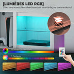 Meuble TV avec éclairage LED pour télévision jusqu'à 70 pouces, 160cm avec étagères en verre réglables, blanc