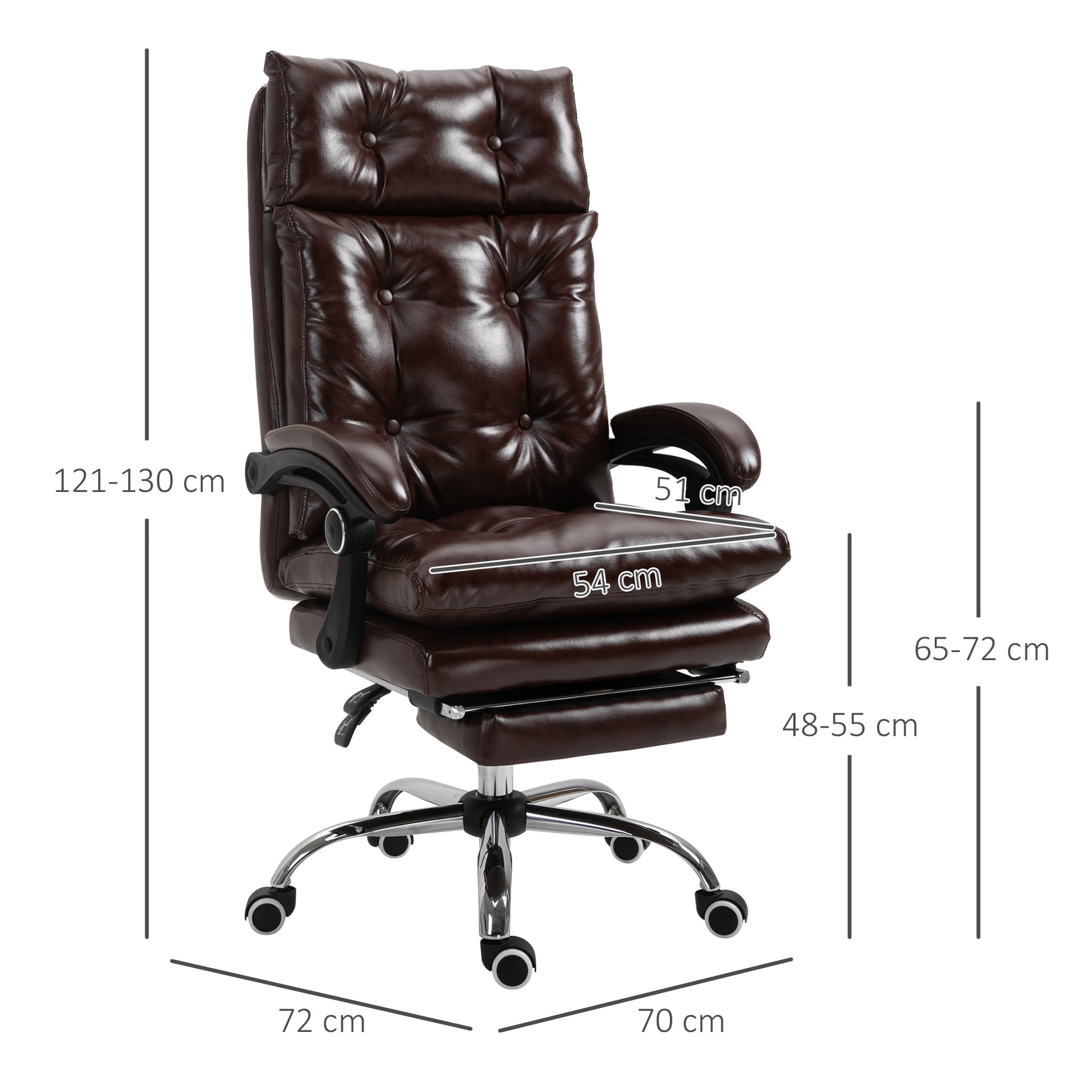 Fauteuil de bureau chaise de bureau ergonomique avec hauteur réglable dossier inclinable repose-pied rétractable marron