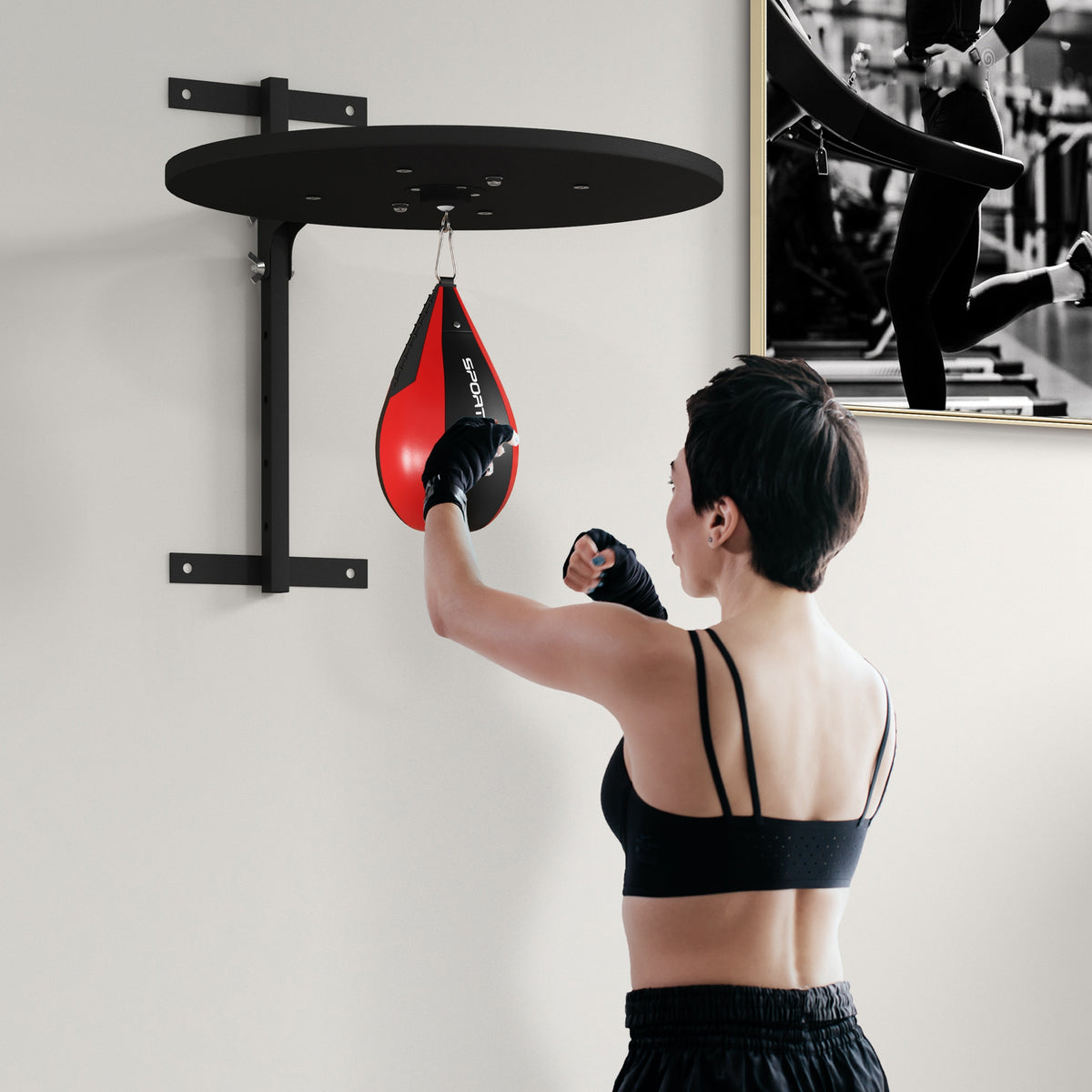 Plateforme murale avec poire de vitesse sac de frappe pour entraînement de boxe, hauteur ajustable pivotant à 360°