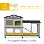 Clapier bois pour lapins petit enclos animaux villa pour lapin sur roulettes 2 étages gris