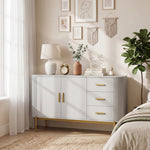 Buffet Salon, Meuble de Rangement avec 2 Portes, 3 Tiroirs, Étagère Réglable et Façade Rainurée, 140x44x79cm, Gris Clair
