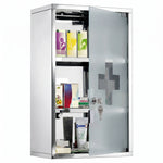 Armoire à pharmacie murale à 3 niveaux en acier inoxydable avec porte verrouillable en verre avec 2 clés