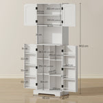 Buffet haut cuisine armoire de cuisine, 4 portes plan de travail 8 porte-épices étagères réglables 60x40x181,5cm blanc