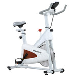 Vélo d'appartement silencieux avec selle et résistance réglables, moniteur LCD, support de tablette, blanc