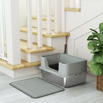Bac à litière XL en acier inoxydable, maison de toilette pour grand chat, nettoyage facile 60,2 x 40,2 x 29,5 cm, gris