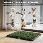 Toilette pour Chien avec 2 Tapis en Gazon Artificiel et Grille de Drainagec, Système Lavable, 63x50,5x3,5cm, Noir