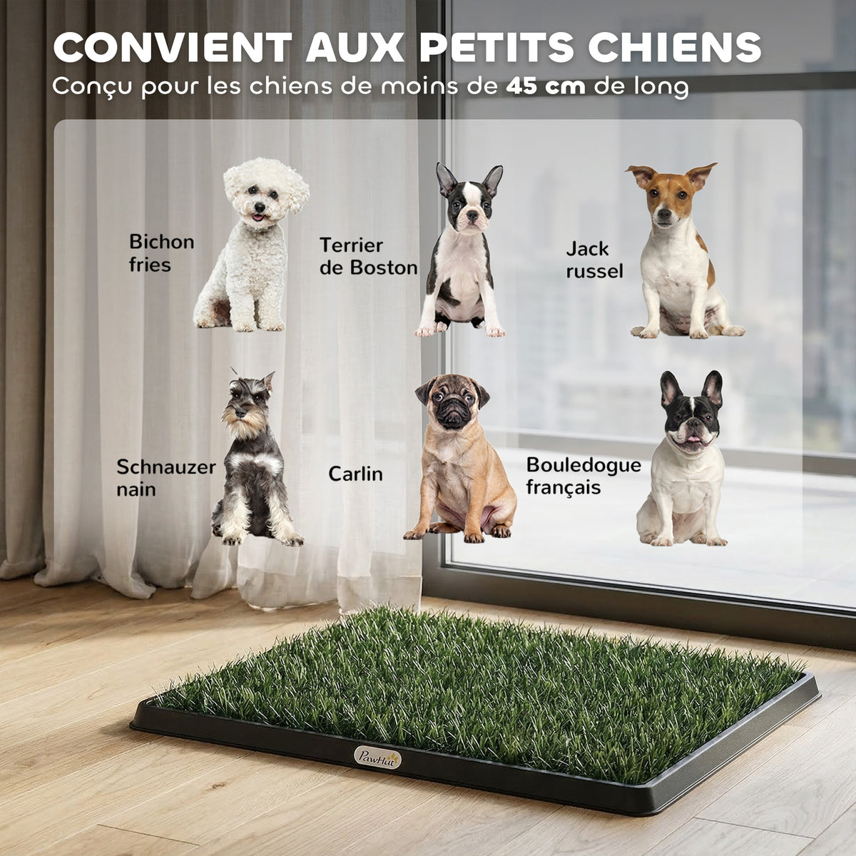 Toilette pour Chien avec 2 Tapis en Gazon Artificiel et Grille de Drainagec, Système Lavable, 63x50,5x3,5cm, Noir