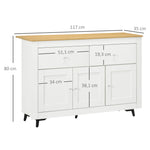 Buffet cuisine avec 2 tiroirs 3 portes et étagère réglable, pour cuisine, salle à manger, salon, 117 x 35 x 80 cm, blanc