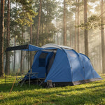 Tente de Camping Tunnel pour 4 Personnes Imperméable 3000mm Double Couche Hauteur 190cm Bleu Foncé