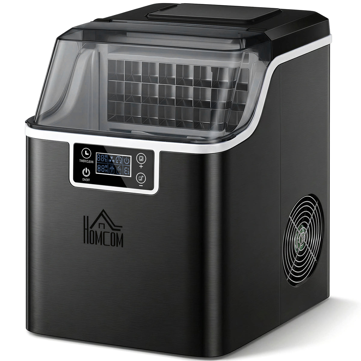 Macchina per il ghiaccio, 20 kg in 24h, 24 cubetti in 14-18 min, ice maker con funzione autopulente, 25,2x36x37,1cm, nero
