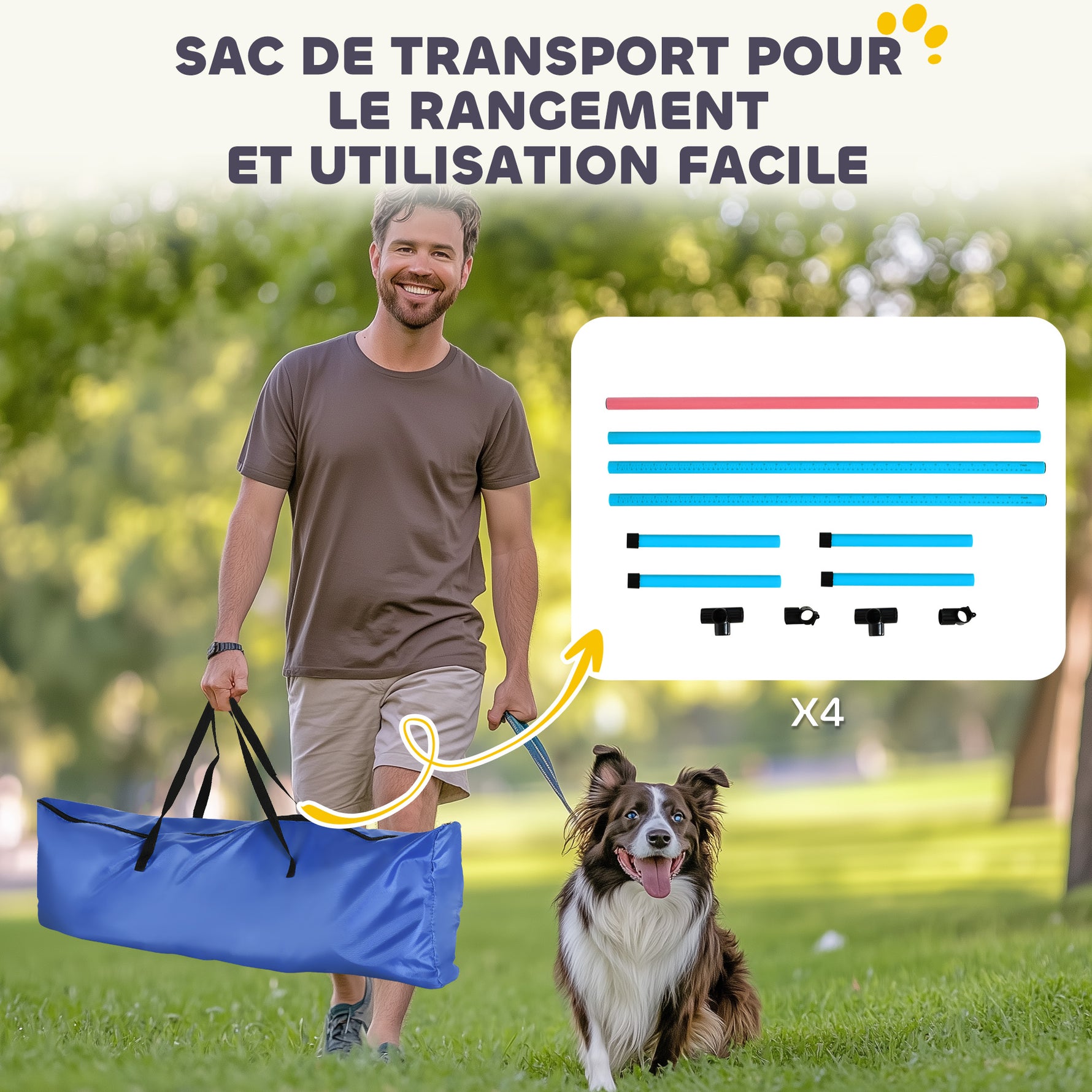 Agility Sport pour Chiens, Set de 4 Obstacles Professionnels avec Système de Maintien au Sol, 99x65x94cm, Bleu Clair
