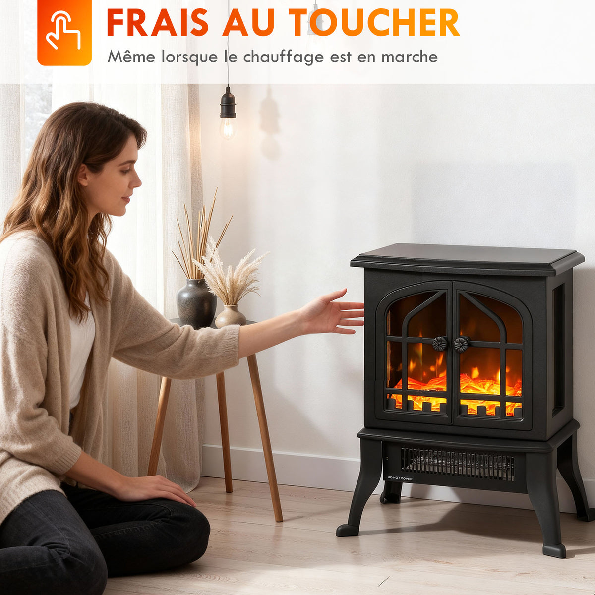 Cheminée électrique avec effet flamme 3D, 1800/900 W, fausse cheminée décorative, thermostat réglable, 39x24x48cm, noir-8
