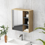 Armoire de salle de bain avec miroir armoire de toilette miroir mural 3 étagères ouverts 60 x 20 x 60 cm bois naturel