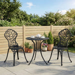 Ensemble de bistrot 3 pièces avec 2 chaises et 1 table ronde style antique, pour jardin, terrasse, balcon, noir