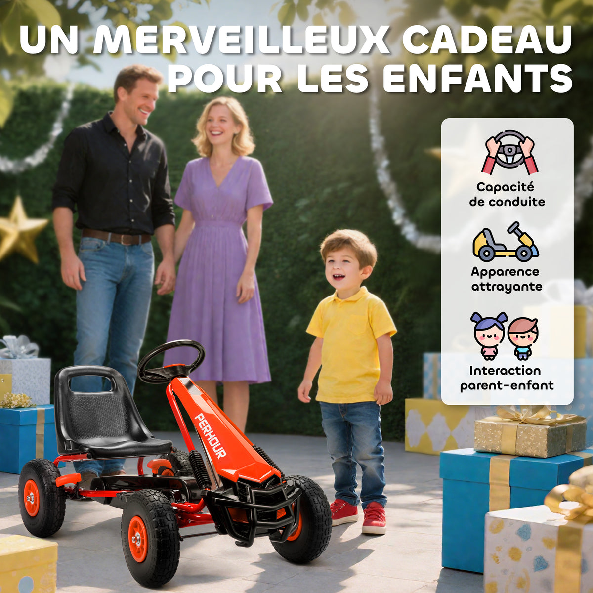 Kart à pédales Go-Kart pour enfants siège réglable pneus EVA embrayage manuel et frein 110 x 61 x 62 cm rouge