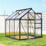 Serre de jardin polycarbonate 3,65m² 190 x 192 x 201 cm résistant aux UV fondation renforcé gouttière Gris