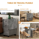 Table de cuisine pliable table à manger pliante 2 plateaux rabattables avec 2 tiroirs 1 placard et 1 étagère de rangement 120 x 60 x 76,5 cm - gris