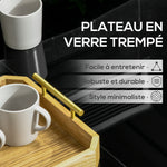 Table de jardin rectangulaire pour 8 personnes avec plateau en verre trempé et cadre en aluminium noir