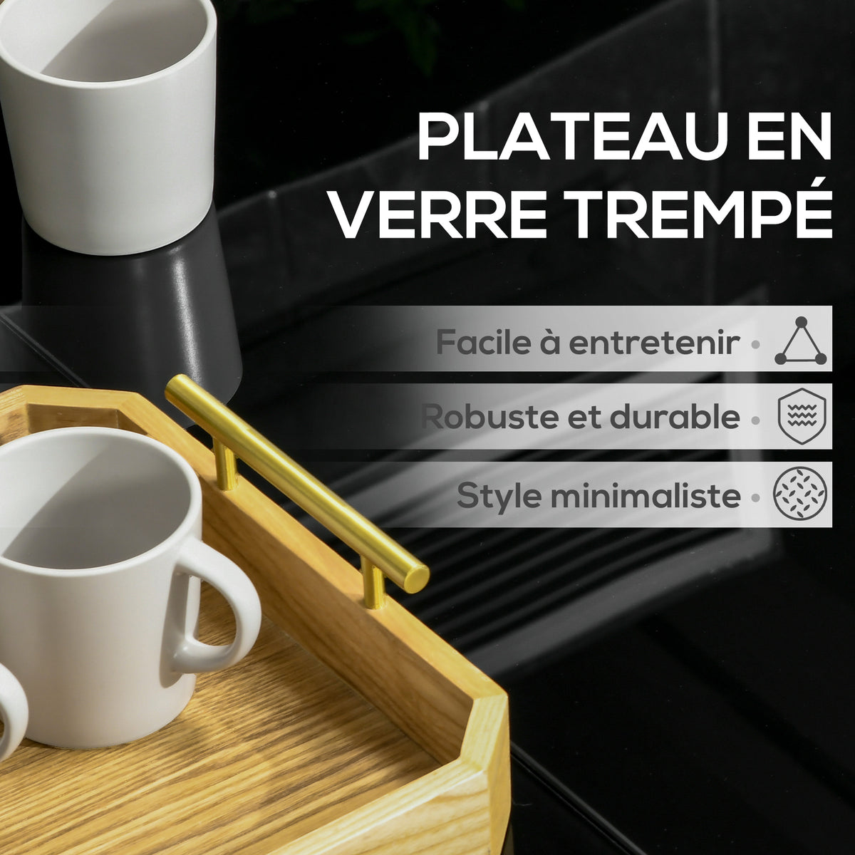 Table de jardin rectangulaire pour 8 personnes avec plateau en verre trempé et cadre en aluminium noir