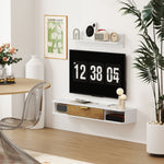 Ensemble meuble TV suspendu avec étagère murale meuble télé bois mural passe-câbles 120 x 24 x 16 cm blanc