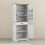 Armoire de cuisine buffet cuisine, 4 portes, 6 étagères à porte,1 tiroir et étagères réglables 76,5 x 40 x 181 cm blanc