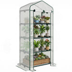 Serre de Jardin PE avec Étagères 4 Niveaux, Serre de Balcon, Bâche Renforcée 140g/m², Châssis en Acier, Porte Zippée Enroulable, pour Légumes et Plantes, Extérieur, 70x50x160cm, Blanc