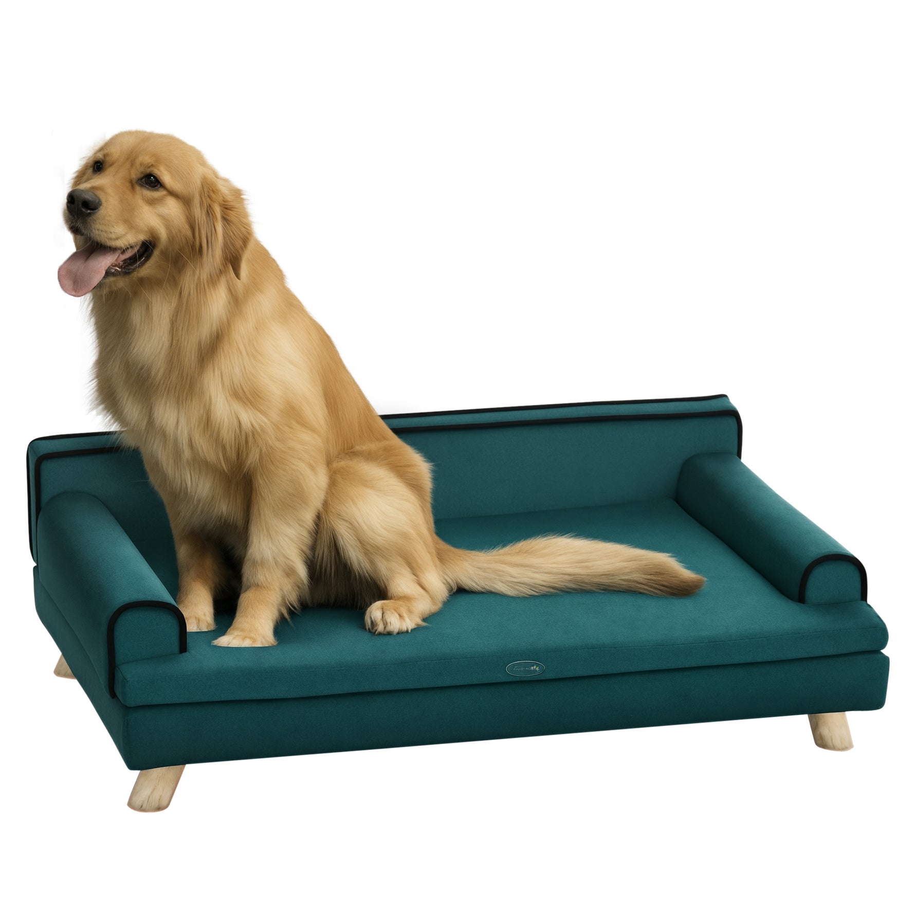Canapé pour chien chat design scandinave coussin moelleux amovible pieds bois massif 100 x 62 x 32 cm bleu canard