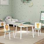 Table enfant avec chaise, ensemble table et 2 chaises enfant en bois, motifs animaux, 60 x 60 x 44 cm, vert