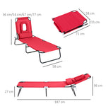 Bain de Soleil Pliable transat inclinable 4 Positions Chaise Longue 3 Coussins fournis Rouge