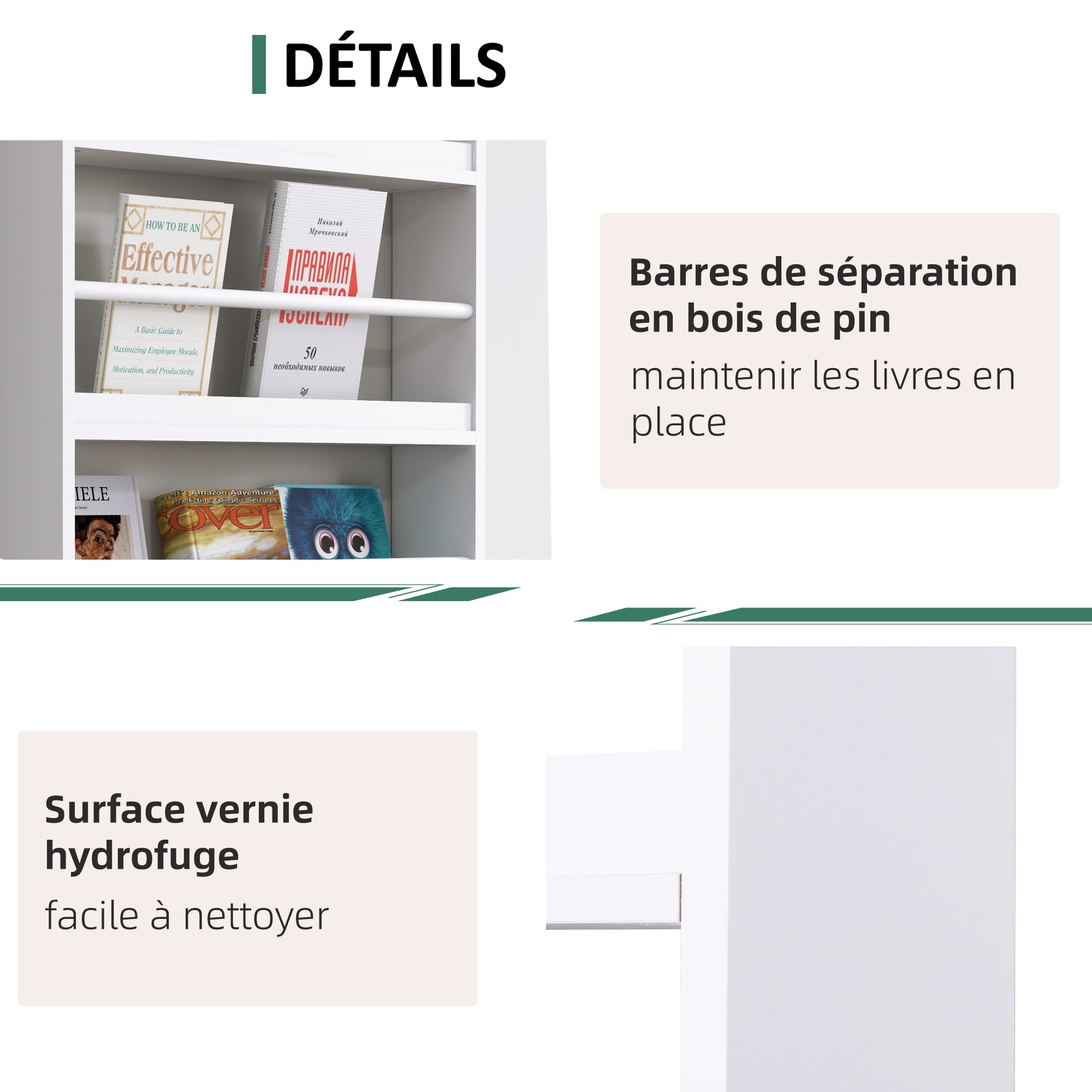 Étagère murale en bois pour livres et magazines, 4 niveaux, 59l x 12P x 113H cm, blanc