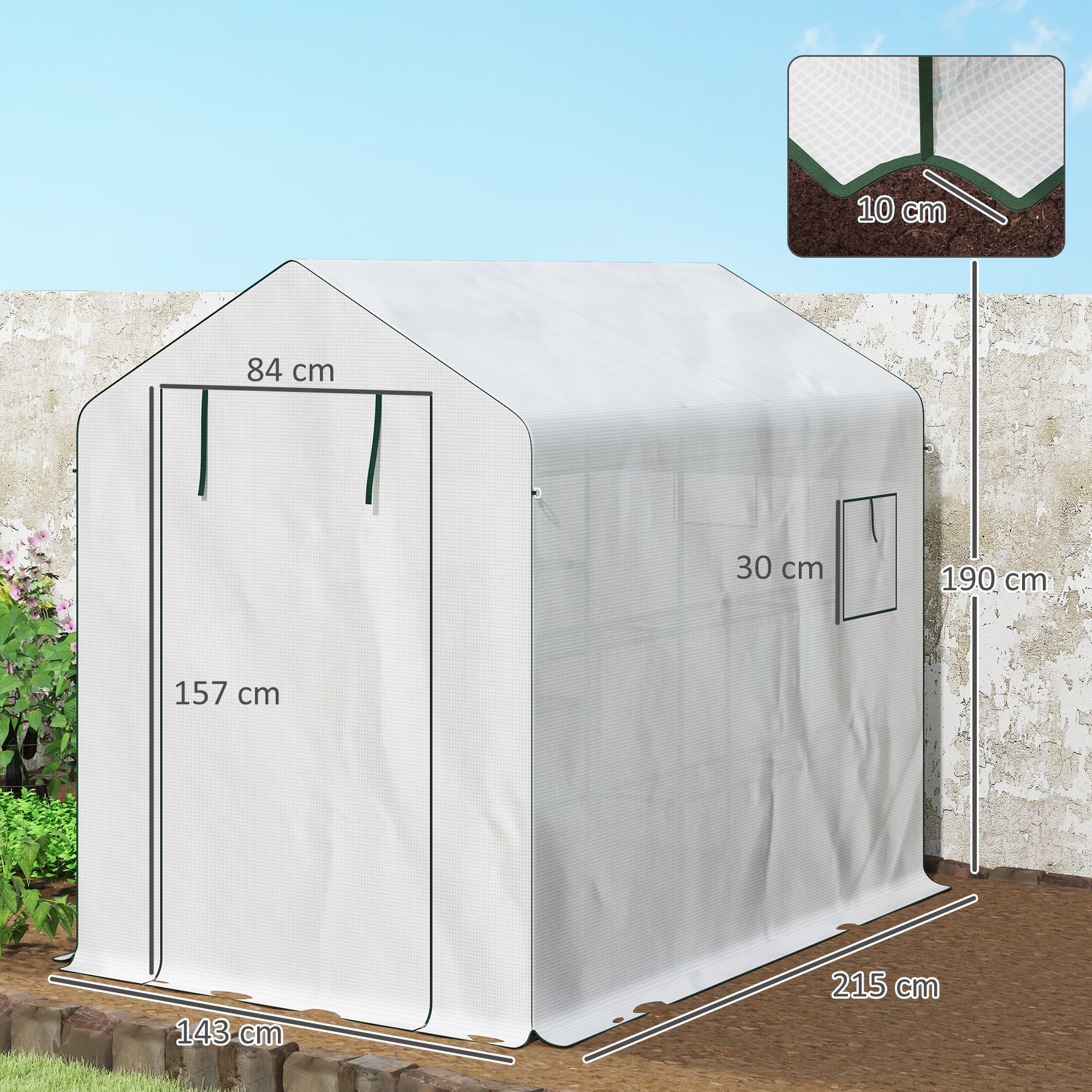 Serre de jardin 3 m² avec étagères 3 niveaux, PE renforcée 135 g/m² anti-UV, porte enroulable et fenêtres en maille