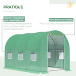 Serre de Jardin Tunnel Surface Sol 6 m² 3L x 2l x 2H m acier Porte zippée 6 fenêtres enroulables Vert
