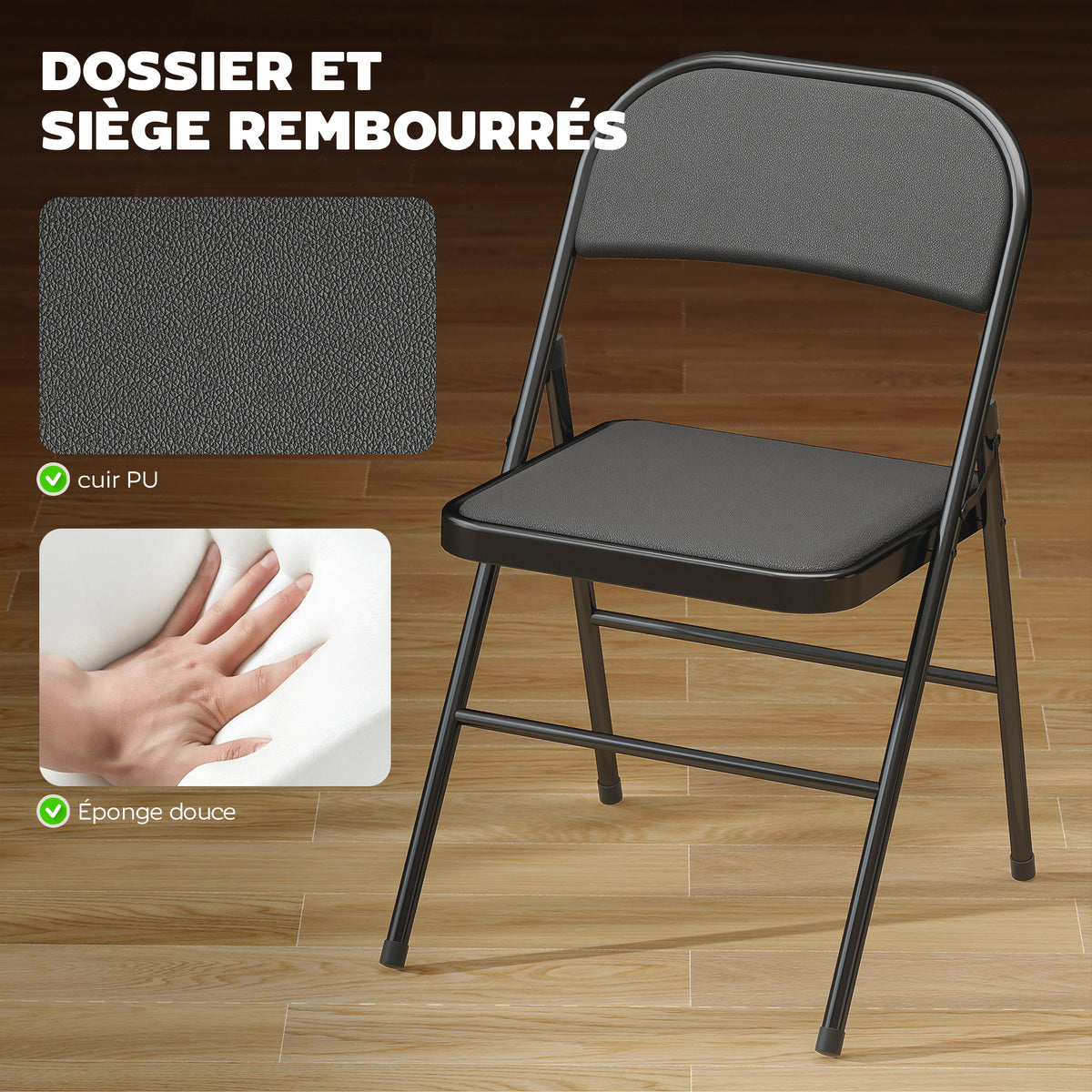 Lot de 6 chaises pliantes chaises de salle à manger portables cadre en acier 45 x 46 x 78 cm noir