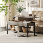 Table basse avec plateau relevable, table de salon avec compartiment caché et étagère ouverte, 95x40x59cm, gris