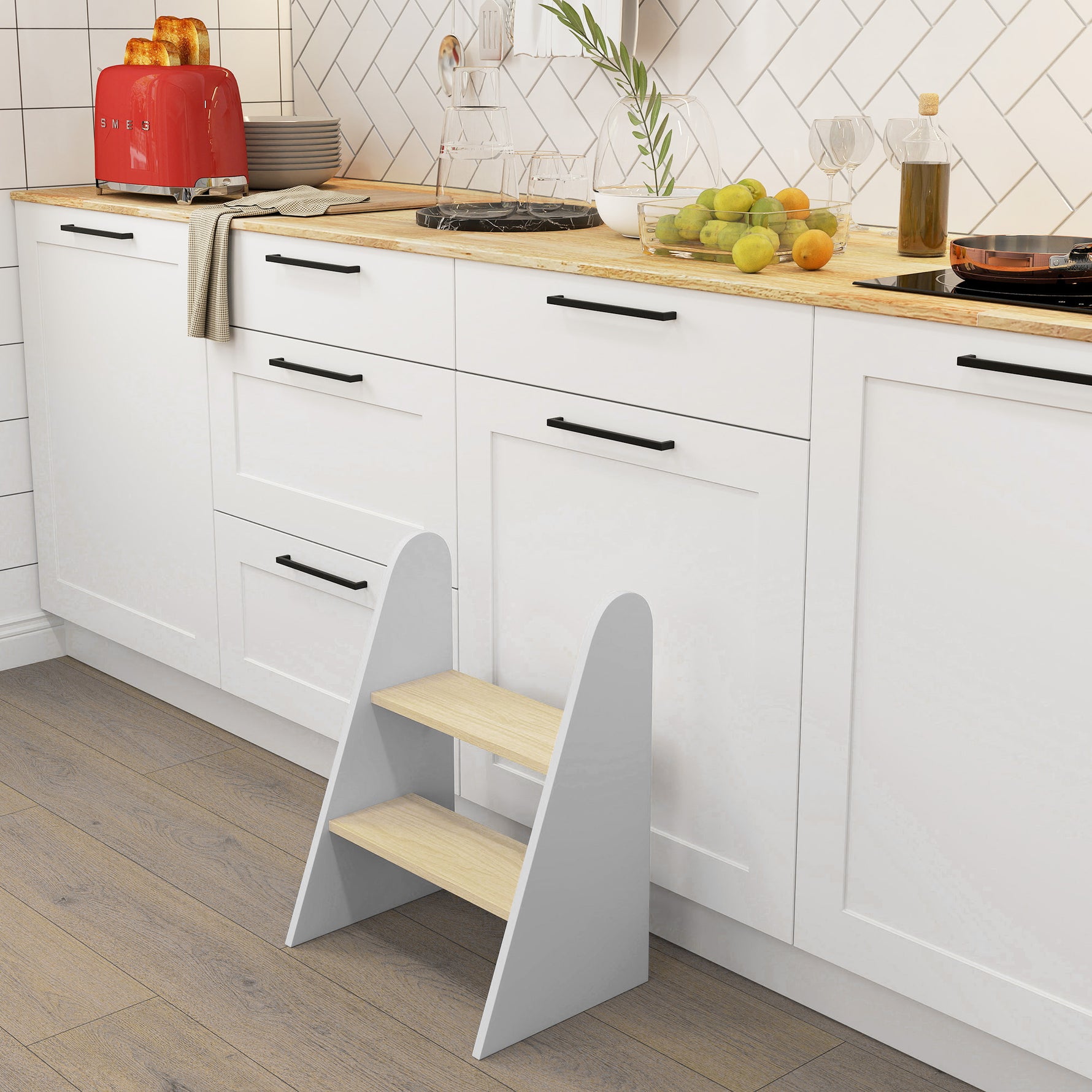 Marche pied enfant marchepied enfants 2 marches pour enfants 3 à 8 ans en bois charge max. 20 kg blanc